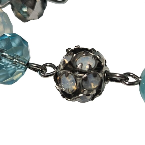 Monet Beaded Necklace Blue Cats Eye Iridescent Glass Bead Disco Fire Ball Women - Picture 4 of 8